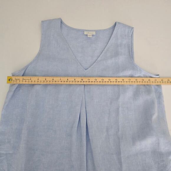 J. Jill Love Linen A-Line Dress Size L Powder Blue Coastal V-Neck Striped Hem - Picture 8 of 10